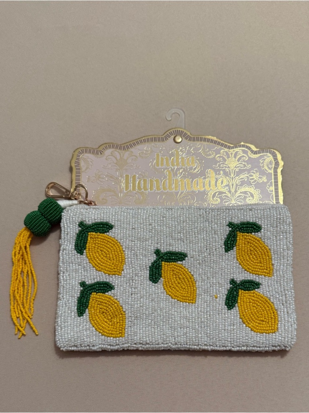 New Release India Handmade Beaded Pouch Lemons